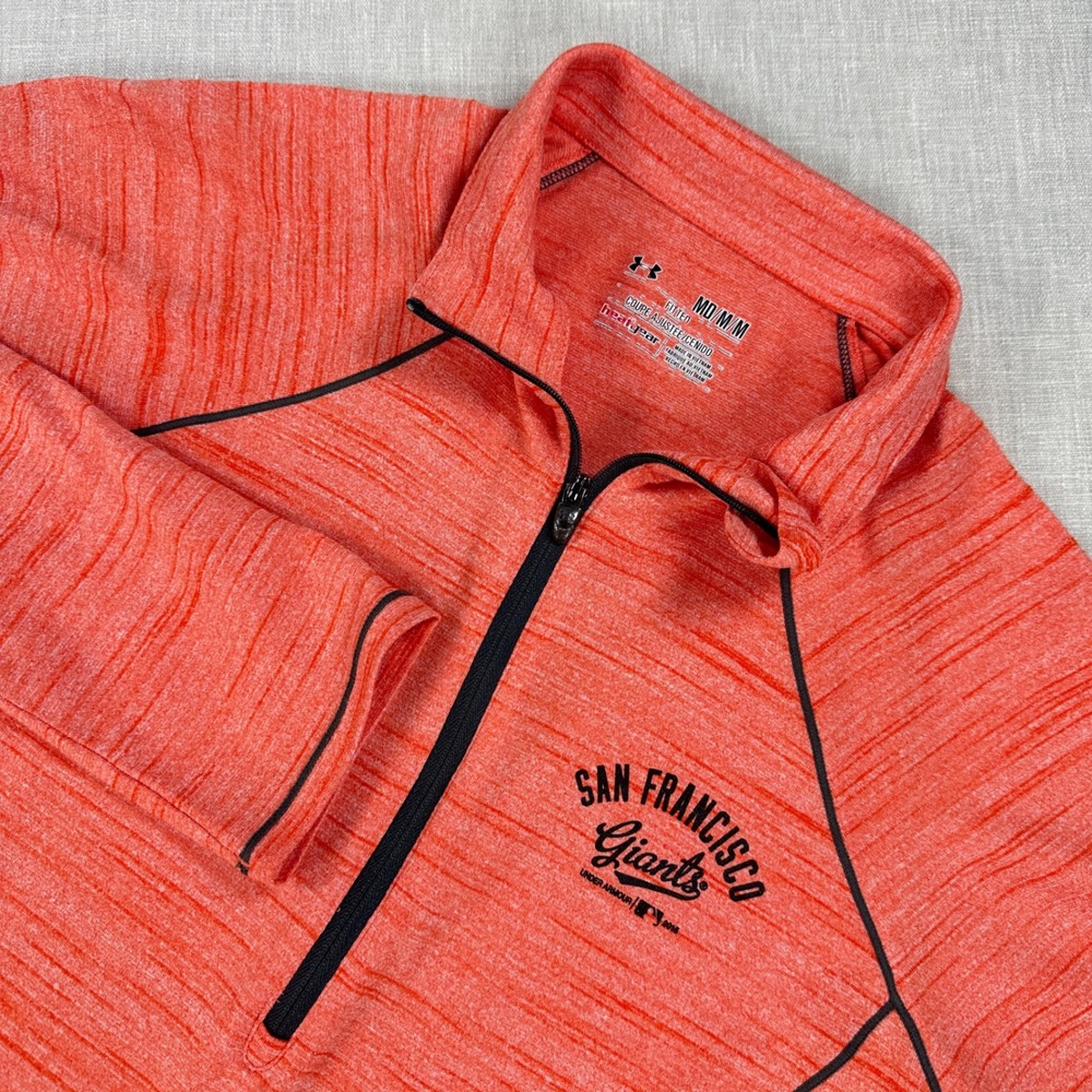 SF Giants Under Armour Quarter Zip Fitted Pullover Top Women Size Medium Orange